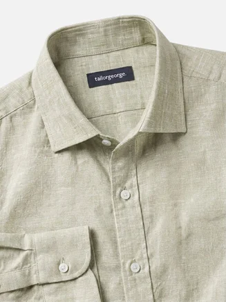 Einfarbige Beige Leinen Hemd